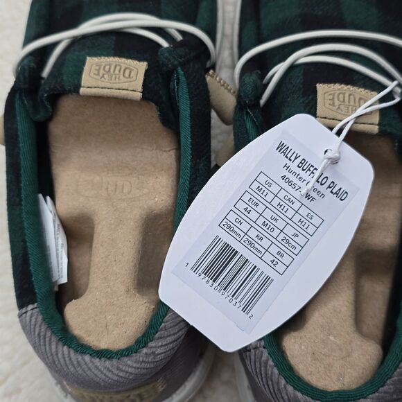 NWT Hey Dude Wally Buffalo Plaid Hunter Green Size 11 - Picture 6 of 9